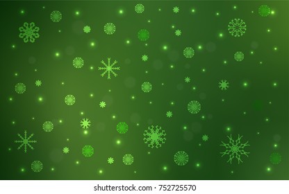 Dark Green vector background with xmas snowflakes. Modern geometrical abstract illustration with crystals of ice. New year design for your ad, poster, banner.