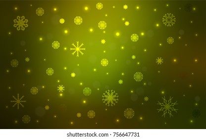 Dark Green vector background with xmas snowflakes. Shining colored illustration with snow in christmas style. The pattern can be used for new year ad, booklets.