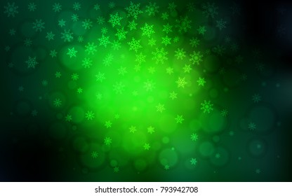 Dark Green vector background with xmas snowflakes. Modern geometrical abstract illustration with crystals of ice. The pattern can be used for new year leaflets.