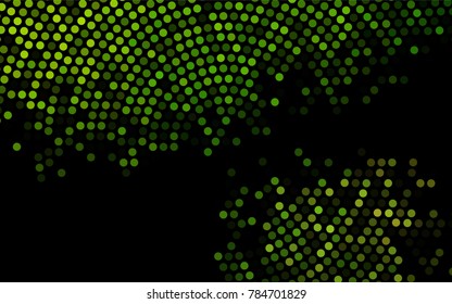 Dark Green vector banner with circles, spheres. Abstract spots. Background of Art bubbles in halftone style with colored gradient.