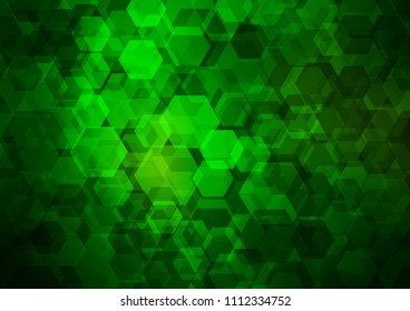 Dark Green vector blurry hexagon pattern. A vague abstract illustration with gradient. A completely new design for your business.