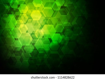 Dark Green vector blurry hexagon pattern. Creative illustration in halftone style with gradient. A completely new template for your business design.