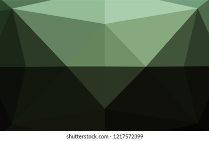 Dark Green vector blurry hexagon template. Triangular geometric sample with gradient.  A completely new design for your business.