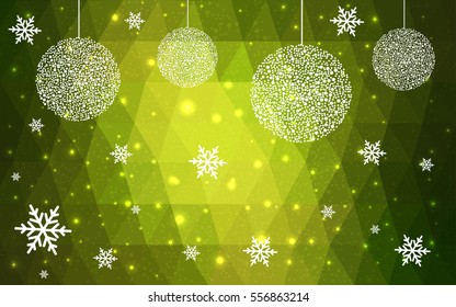 DARK green vector christmas polygon background. Low poly Illustration consisting of triangles with snowflakes. Texture, seamless background of New Year celebration.
