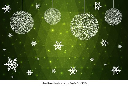 Dark Green vector christmas polygon background. Low poly Illustration consisting of triangles with snowflakes. Texture, seamless background of New Year celebration.