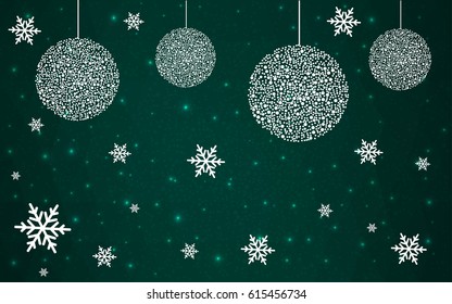 Dark Green vector christmas polygon background. Low poly Illustration consisting of triangles with snowflakes. Texture, seamless background of New Year celebration.