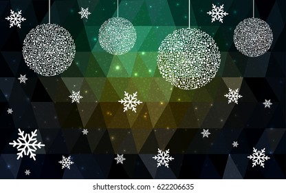 DARK green vector christmas polygon background. Low poly Illustration consisting of triangles with snowflakes. Texture, seamless background of New Year celebration.