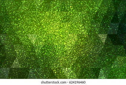 Dark Green vector christmas polygon background. Low poly Illustration consisting of triangles with snowflakes. Texture background of New Year celebration.