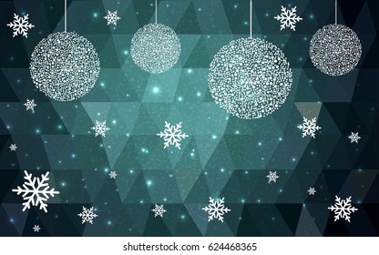 Dark Green vector christmas polygon background. Low poly Illustration consisting of triangles with snowflakes. Texture, seamless background of New Year celebration.
