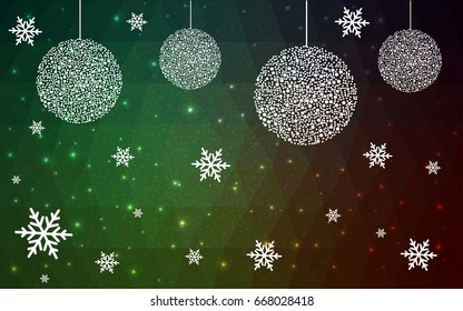Dark Green vector christmas polygon background. Low poly Illustration consisting of triangles with snowflakes. Texture, seamless background of New Year celebration.
