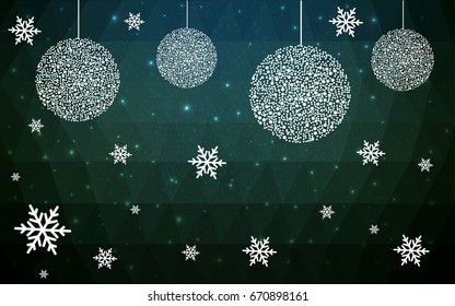 Dark Green vector christmas polygon background. Low poly Illustration consisting of triangles with snowflakes. Texture, seamless background of New Year celebration.
