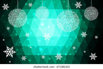 Dark Green vector christmas polygon background. Low poly Illustration consisting of triangles with snowflakes. Texture, seamless background of New Year celebration.