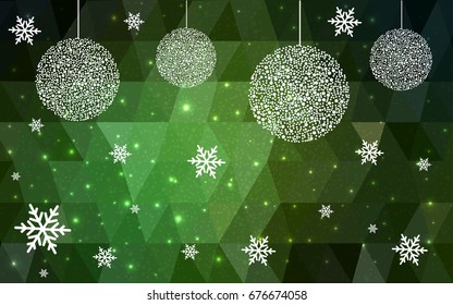 Dark Green vector christmas polygon background. Low poly Illustration consisting of triangles with snowflakes. Texture, seamless background of New Year celebration.