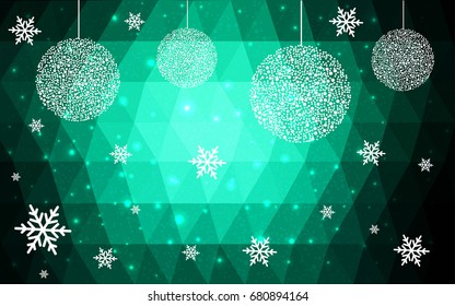 Dark Green vector christmas polygon background. Low poly Illustration consisting of triangles with snowflakes. Texture, seamless background of New Year celebration.