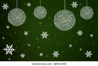 Dark Green vector christmas polygon background. Low poly Illustration consisting of triangles with snowflakes. Texture, seamless background of New Year celebration.