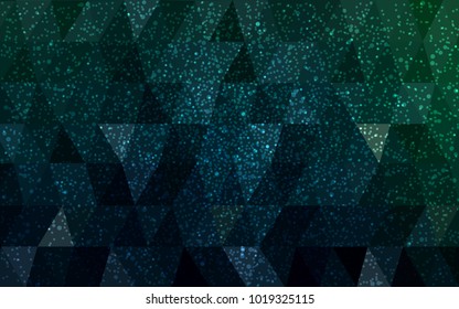 Dark Green vector christmas postcard low polygon background. Illustration consisting of triangles. Abstract triangular polygonal origami or crystal design of New Year celebration.