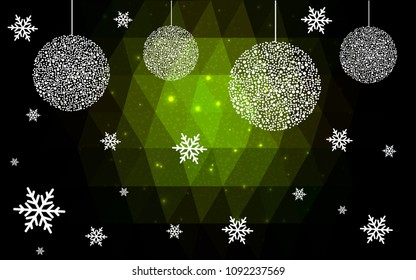 Dark Green vector christmas postcard low polygon background. Illustration consisting of triangles. Abstract triangular polygonal origami or crystal design of New Year celebration.