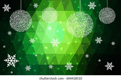 Dark Green vector christmas postcard low polygon background. Illustration consisting of triangles. Abstract triangular polygonal origami or crystal design of New Year celebration.