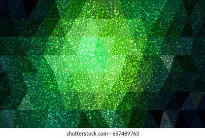Dark Green vector christmas postcard low polygon background. Illustration consisting of triangles. Abstract triangular polygonal origami or crystal design of New Year celebration.