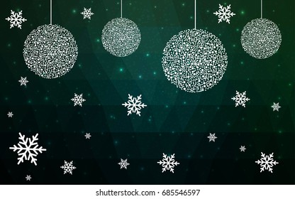 Dark Green vector christmas postcard low polygon background. Illustration consisting of triangles. Abstract triangular polygonal origami or crystal design of New Year celebration.