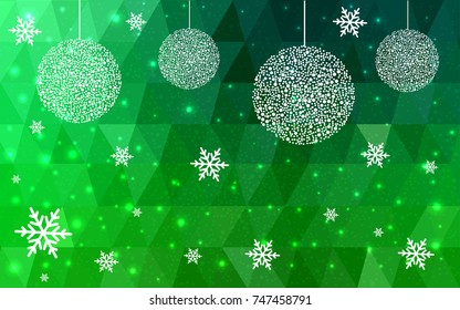 Dark Green vector christmas postcard low polygon background. Illustration consisting of triangles. Abstract triangular polygonal origami or crystal design of New Year celebration.