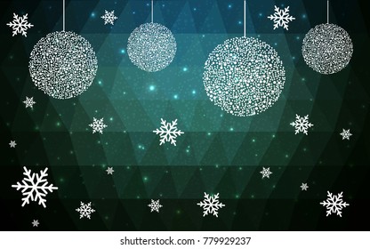 Dark Green vector christmas postcard low polygon background. Illustration consisting of triangles. Abstract triangular polygonal origami or crystal design of New Year celebration.