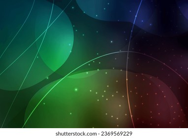 Dark Green vector Circles, lines with colorful gradient on abstract background. Modern abstract illustration with colorful water drops. Smart design for business ads.