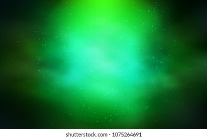 Dark Green vector cover with astronomical stars. Glitter abstract illustration with colorful cosmic stars. Best design for your ad, poster, banner.