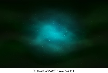Dark Green vector cover with astronomical stars. Space stars on blurred abstract background with gradient. Pattern for futuristic ad, booklets.