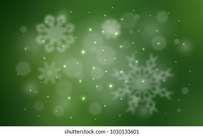Dark Green vector cover with beautiful snowflakes. Modern geometrical abstract illustration with crystals of ice. The template can be used as a new year background.