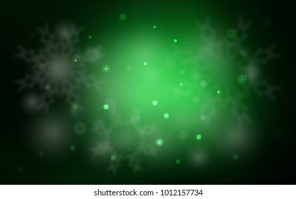 Dark Green vector cover with beautiful snowflakes. Glitter abstract illustration with crystals of ice. New year design for your business advert.