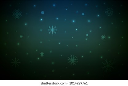 Dark Green vector cover with beautiful snowflakes. Glitter abstract illustration with crystals of ice. The template can be used as a new year background.