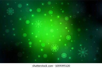 Dark Green vector cover with beautiful snowflakes. Glitter abstract illustration with crystals of ice. The pattern can be used for year new  websites.
