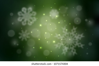 Dark Green vector cover with beautiful snowflakes. Shining colored illustration with snow in christmas style. The pattern can be used for year new  websites.