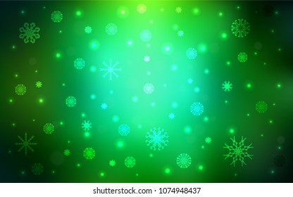Dark Green vector cover with beautiful snowflakes. Decorative shining illustration with snow on abstract template. New year design for your business advert.