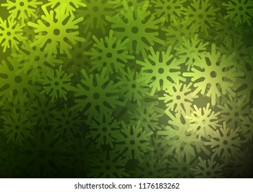 Dark Green vector cover with beautiful snowflakes. Decorative shining illustration with snow on abstract template. The pattern can be used for new year leaflets.