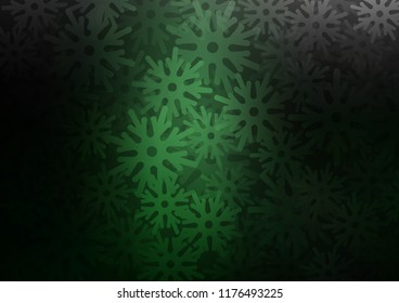 Dark Green vector cover with beautiful snowflakes. Glitter abstract illustration with crystals of ice. The pattern can be used for year new  websites.