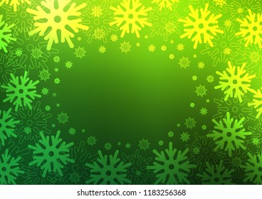 Dark Green vector cover with beautiful snowflakes. Blurred decorative design in xmas style with snow. The pattern can be used for new year ad, booklets.