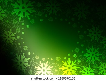 Dark Green vector cover with beautiful snowflakes. Glitter abstract illustration with crystals of ice. The pattern can be used for new year leaflets.