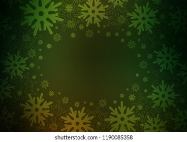 Dark Green vector cover with beautiful snowflakes. Decorative shining illustration with snow on abstract template. New year design for your ad, poster, banner.