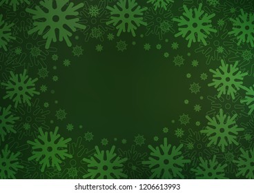 Dark Green vector cover with beautiful snowflakes. Shining colored illustration with snow in christmas style. The template can be used as a new year background.