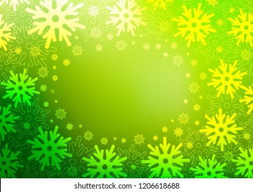 Dark Green vector cover with beautiful snowflakes. Blurred decorative design in xmas style with snow. New year design for your ad, poster, banner.