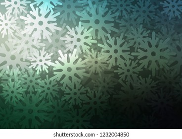Dark Green vector cover with beautiful snowflakes. Modern geometrical abstract illustration with crystals of ice. The pattern can be used for new year leaflets.