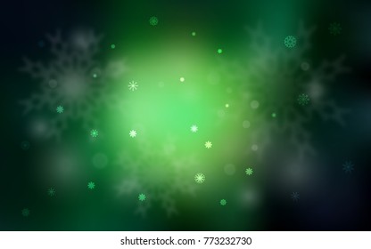 Dark Green vector cover with beautiful snowflakes. Glitter abstract illustration with crystals of ice. The pattern can be used for year new  websites.