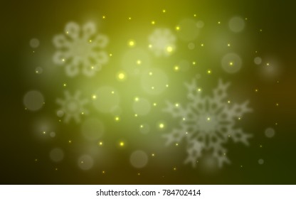 Dark Green vector cover with beautiful snowflakes. Blurred decorative design in xmas style with snow. New year design for your business advert.