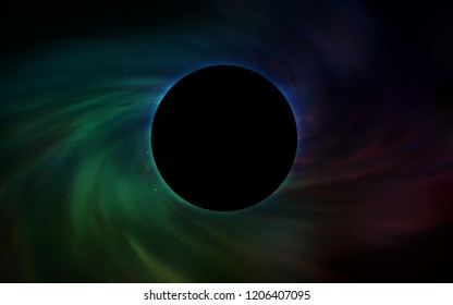 Dark Green vector cover with a black hole, nebula. Abstract illustration with glitter colorful cosmic stars. Template for Black Friday sales.