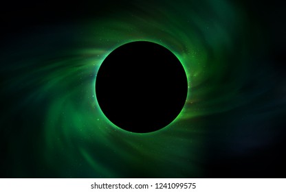 Dark Green vector cover with a black hole, nebula. Abstract illustration with glitter colorful cosmic stars. Template for Black Friday sales.