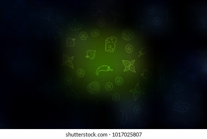 Dark Green vector cover with cuisine gourmet. Decorative shining illustration with food on abstract template. Template for meal cooking in kitchen.