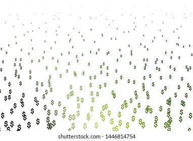 Dark Green vector cover with Dollar signs. Colored symbols of all currency on white background. The pattern can be used as ads, poster, banner for payments.