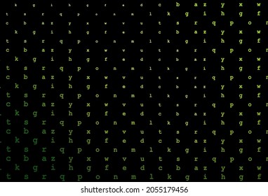 Dark green vector cover with english symbols. Blurred design in simple style with signs of alphabet. The pattern can be used as ads, poster, banner for books.